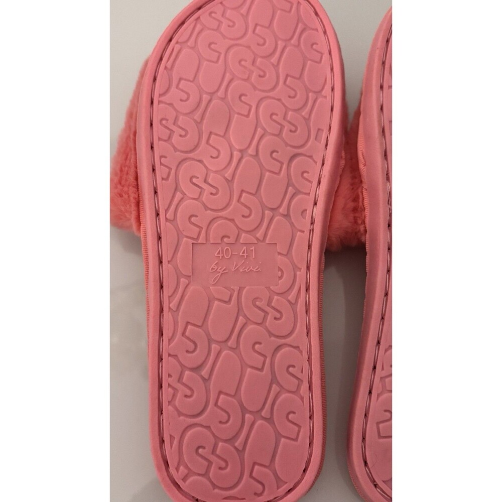 By Vici Pink Faux Fur Slide Slippers Beaded‎ Champagne Women's 9-10 - Picture 6 of 6